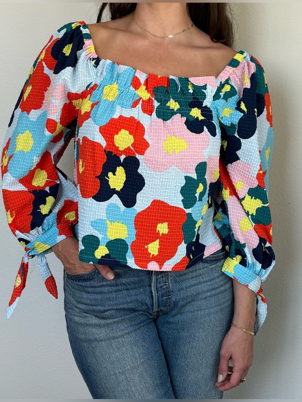 Nordstrom x Cristina Martinez Poet Blouse Blue Floral Smudge Size M